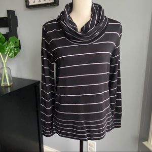 Black & White Stripe Long Sleeve Cowl Neck Sz Med